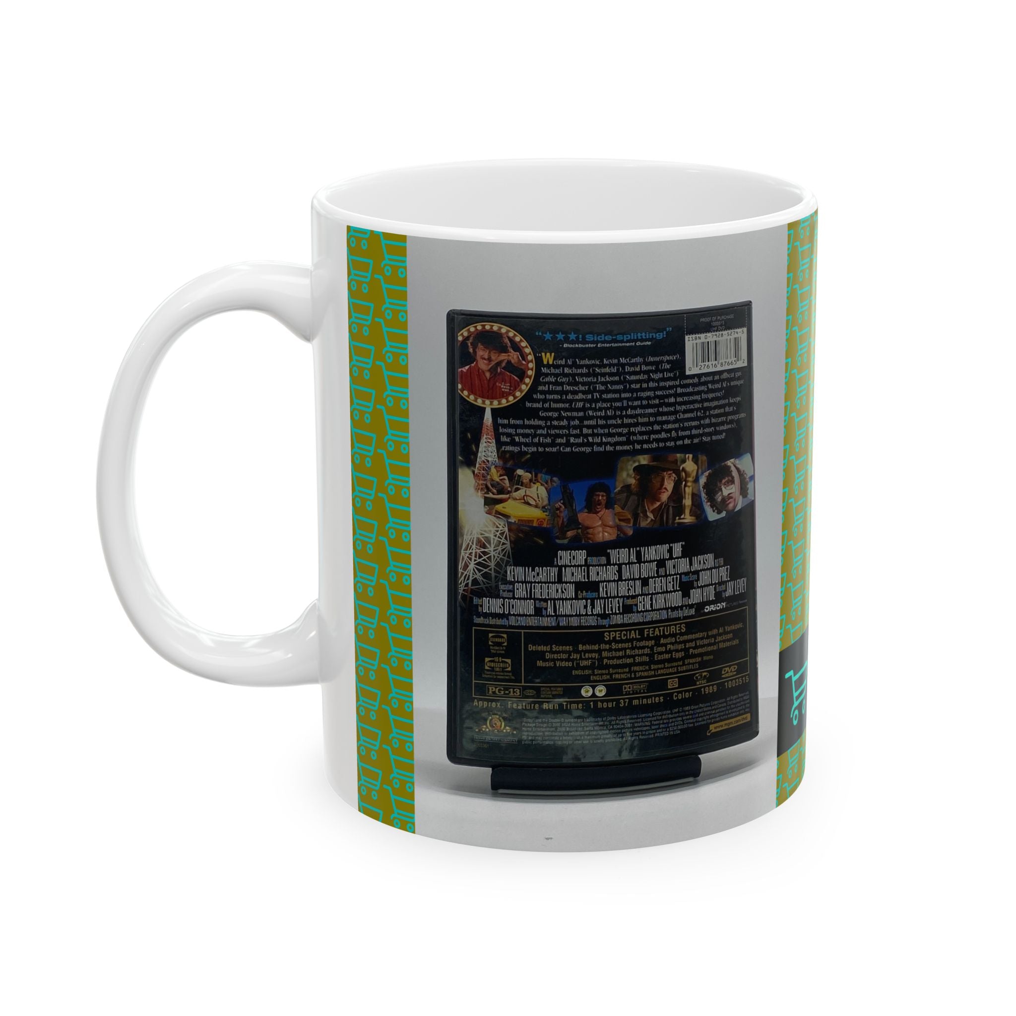 Patterned Ceramic Coffee Mug with Retro Green-Orange Stripe
