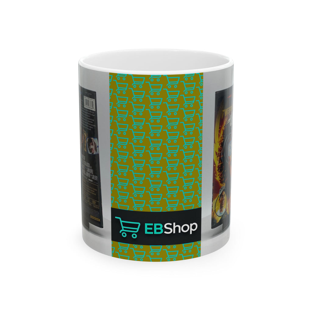 Patterned Ceramic Coffee Mug with Retro Green-Orange Stripe