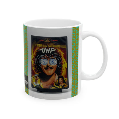 Patterned Ceramic Coffee Mug with Retro Green-Orange Stripe