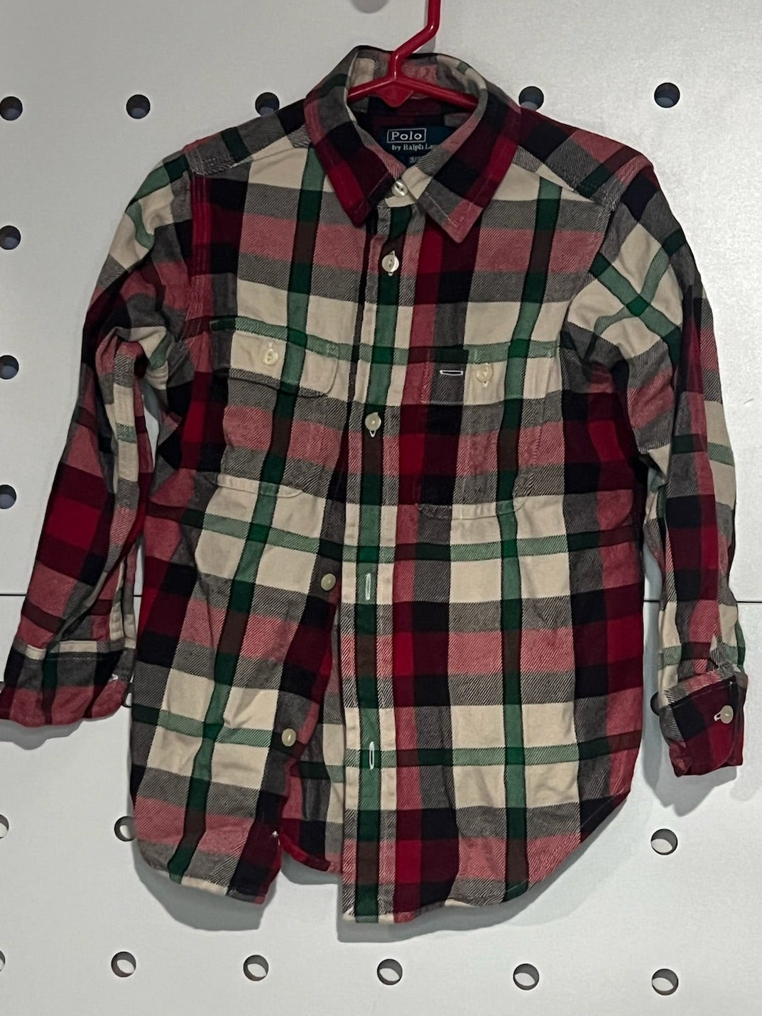 Polo by Ralph Lauren - Kids' Red Cream and Green Flannel Button Down Shirt