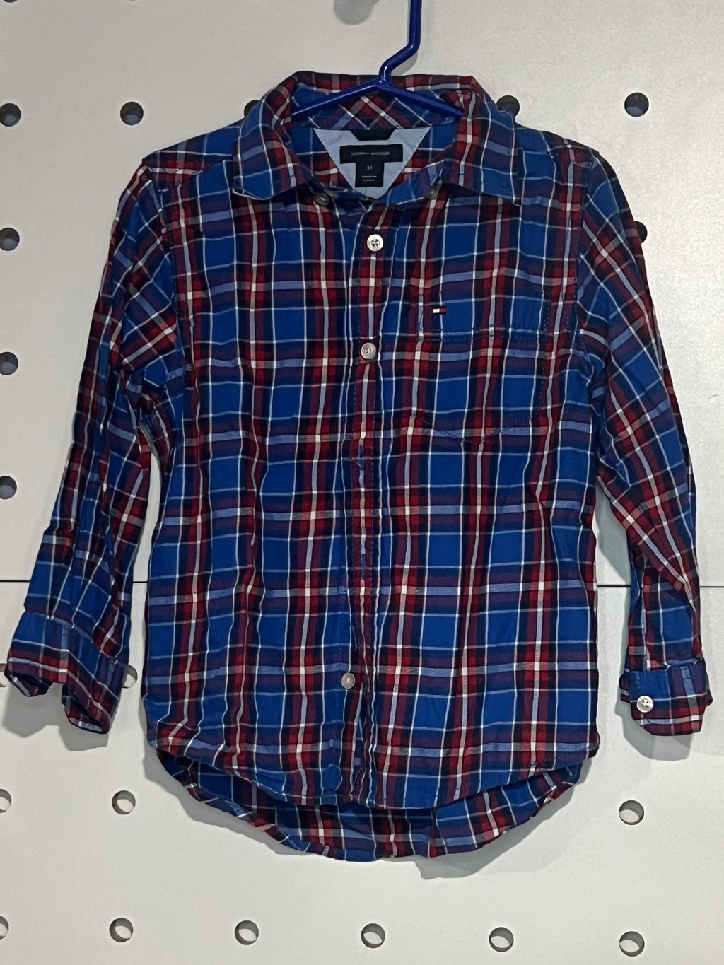 Tommy Hilfiger - Kids' Red White and Blue Plaid Button Down Shirt
