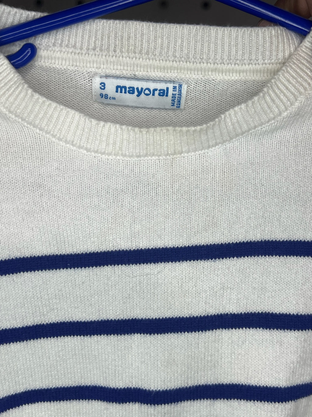 Mayoral - Kids' White Blue and Red Striped Crew Neck Sweater