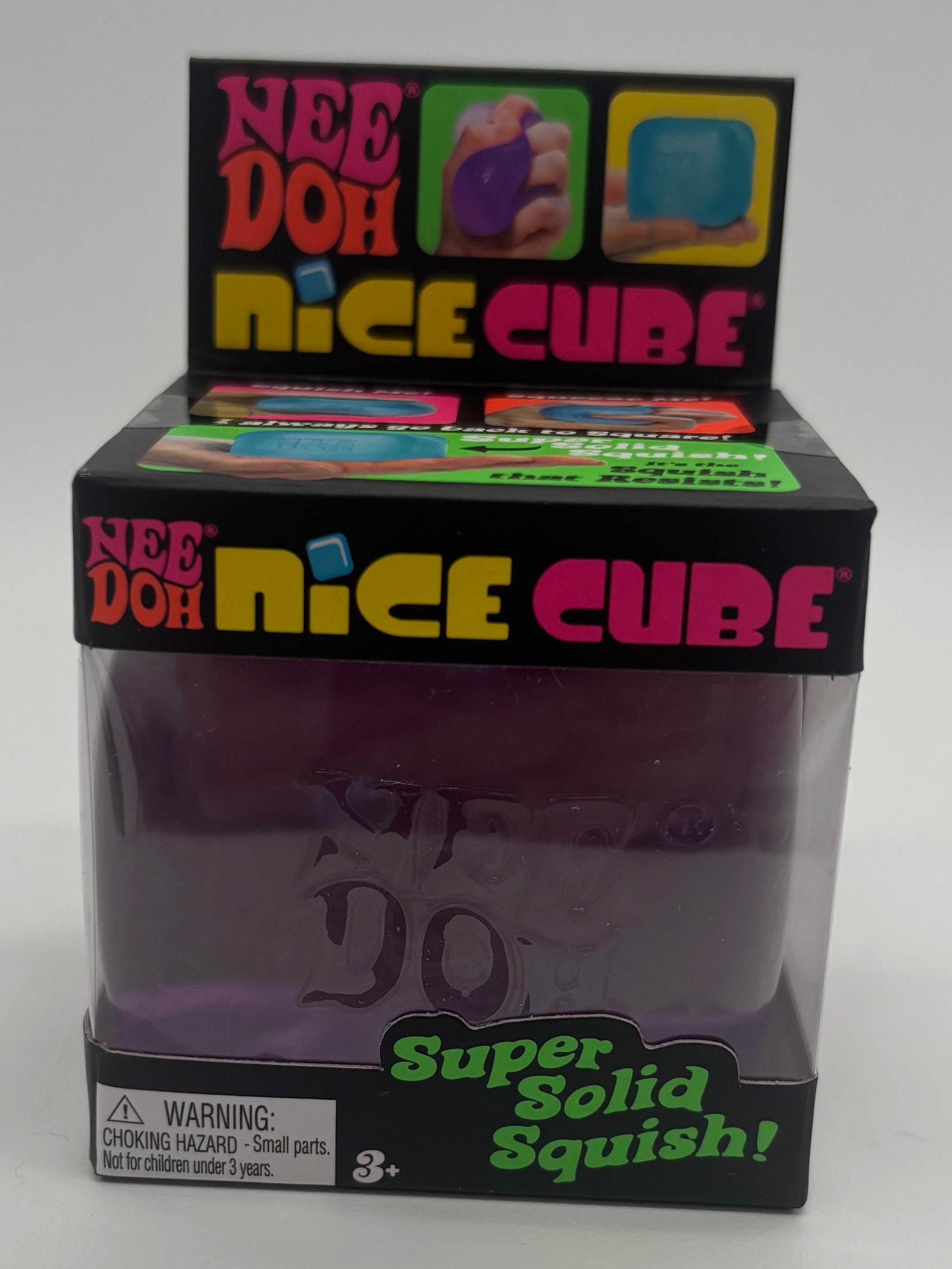 Boxed NeeDoh Nice Cube product with colorful branding on a white background