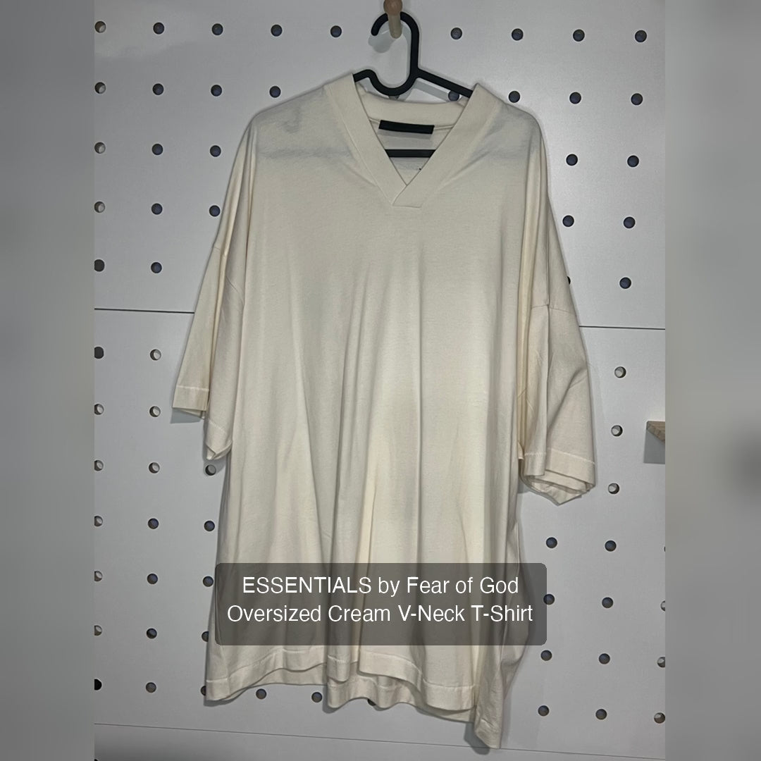 ESSENTIALS by Fear of God - Oversized Cream V-Neck T-Shirt